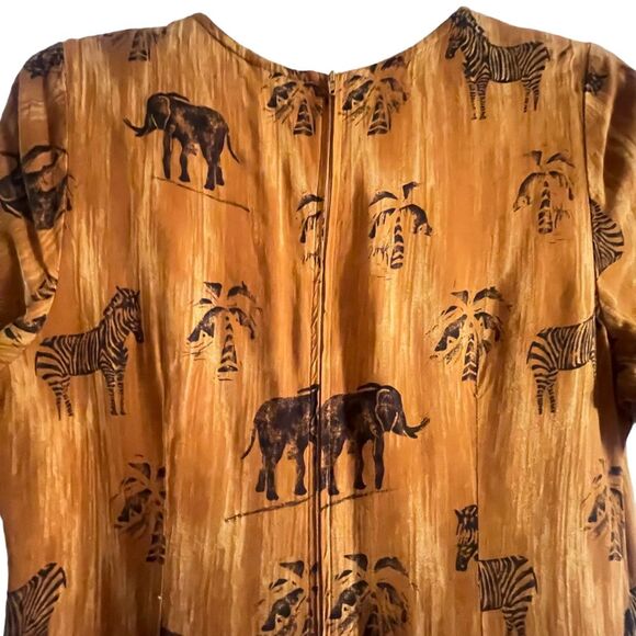 Safari Print Jungle Maxi Dress with Elephants Zebras Palm Trees African Rust - Picture 8 of 9